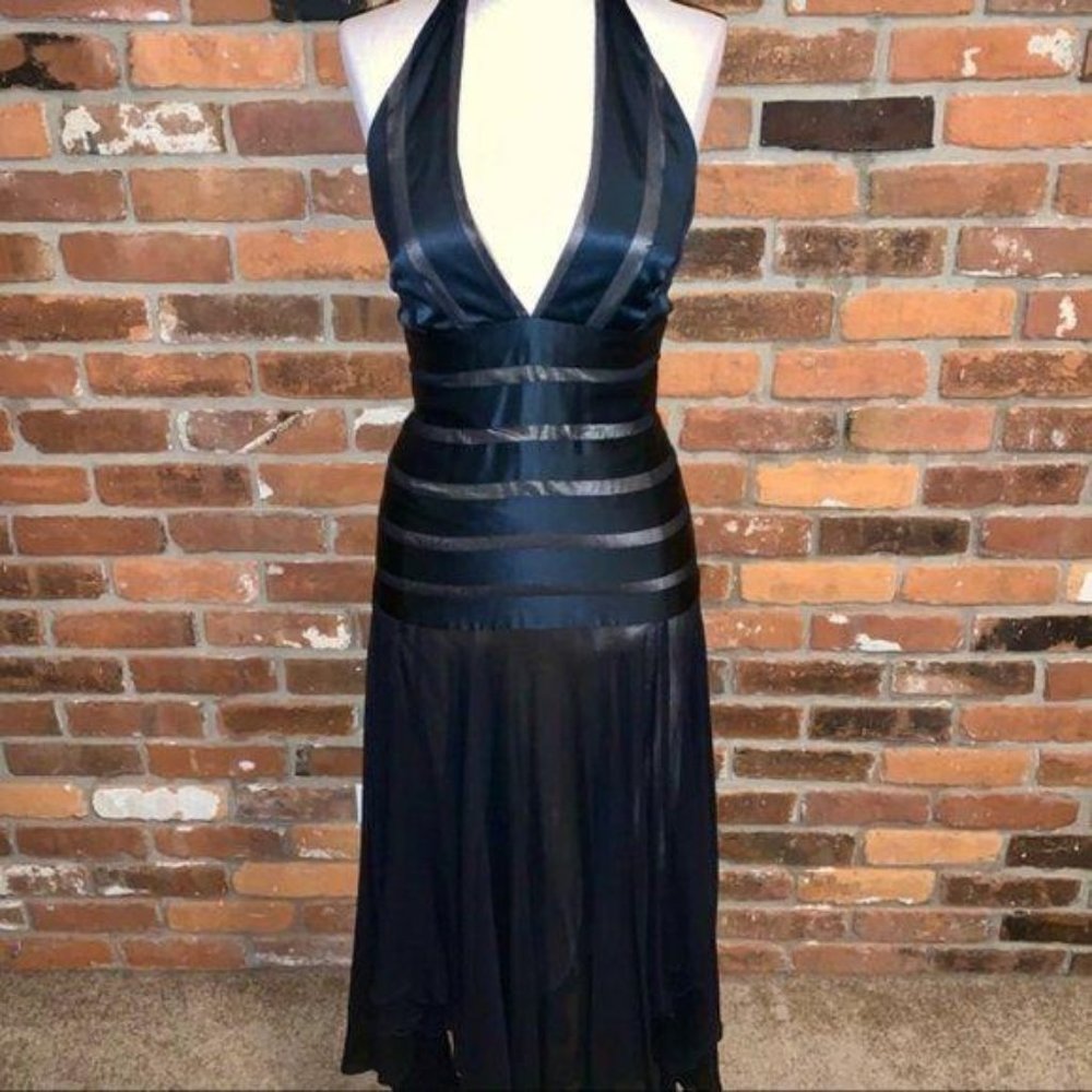BCBGMAXAZRIA Black Tie Neck High Low Dress Size 2